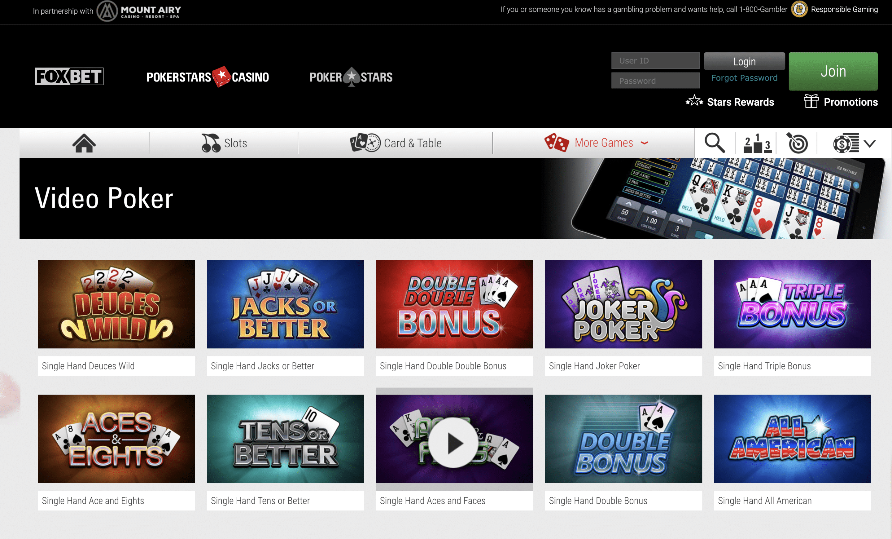 Poker Stars Online Casino Video Poker